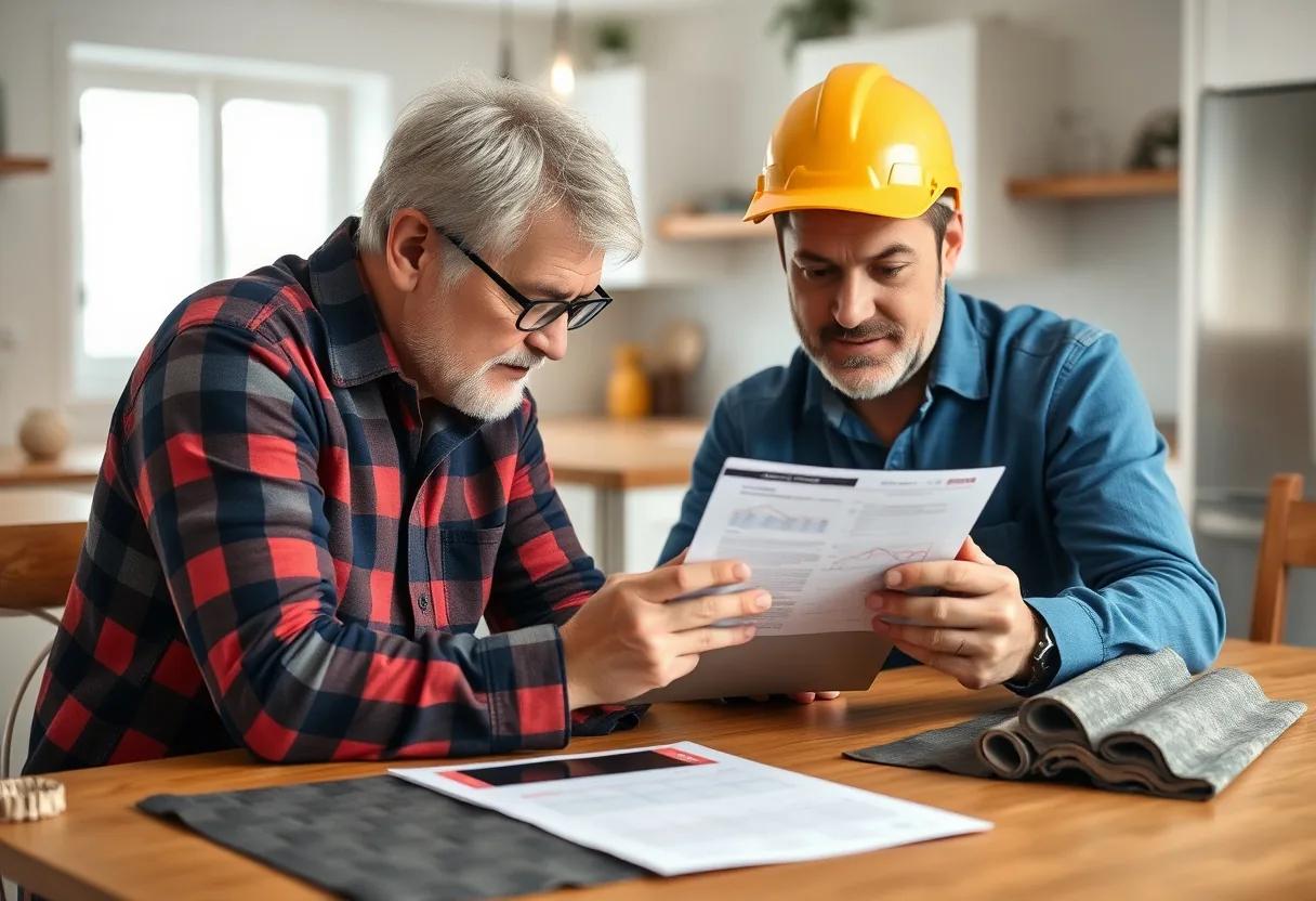 Colorado Springs homeowner and roofer reviewing a roof inspection report on a tablet